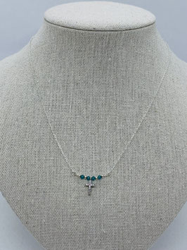 Collier maille argent bleu ZIRCON et son pendentif croix strass