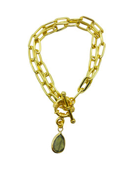 Bracelet double maille doré goutte Labradorite