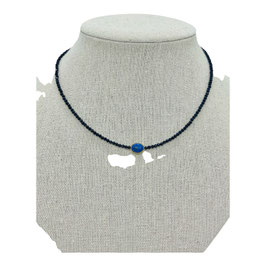 Collier Femme perles spinelle bleu nuit et lapis
