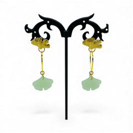 Clous d'oreilles ginkgo doré et vert menthe