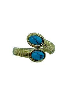 Bague réglable entrelaçée doré turquoise