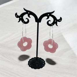 Créoles argent fleur rose