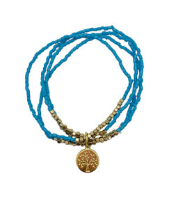 4 Bracelets rocaille tube turquoise/doré "Arbre de vie"