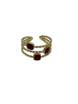 Bague réglable doré époxy trio Rouge