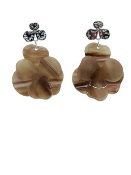Boucles d'oreilles argenté fleur cappuccino blanc