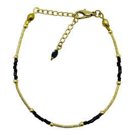 Bracelet fin perles miyuki noir et torsade doré