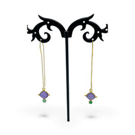 Boucles traversantes maille doré breloque améthyste