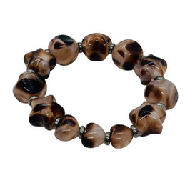 Bracelet perles sphériques, étoiles et coeur léopard argenté