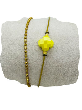 Bracelet 2 rangs doré trèfle jaune