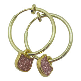 Créoles Clips doré de 20 mm chat rose pailleté