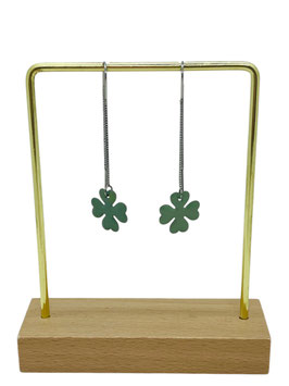 Boucles d'oreilles maille Vénitienne traversantes trèfle vert jade