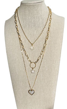 Collier 3 rangs maille doré Etoile/Coeur