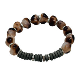 Bracelet perles coeur léopard rondelles heishi grises