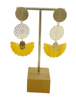Clous d'oreilles avec estampe doré et éventail jaune/orange