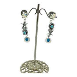Clous d'oreilles étoile cristal "coquillage & étoile de mer" argent