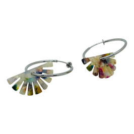 Créoles Clips argenté de 35 mm demi-soleil beige/rose