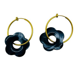 Créoles Clips doré et fleur black marbré