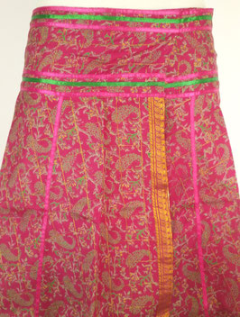 Jupe mi longue "Rubans" en pure soie Fuschia doré verso rouge scintillant "non réversible"