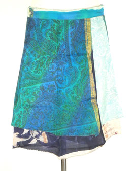 Jupe Courte en pure soie Bleu turquoise et clair "non réversible"