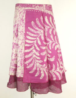 Jupe mi longue en pure soie Rose Batik, verso Fuschia, non réversible