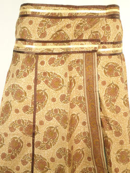 Jupe mi longue "Rubans" en pure soie Marron Kashmirs verso beige clair "non réversible"
