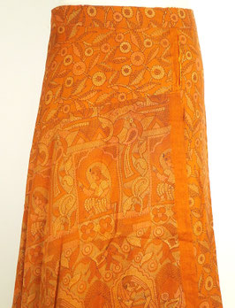 Jupe longue 100% Soie Orange Indian life verso orange batik "Soldée"