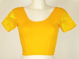 Choli Jaune Safran petites manches en dentelle