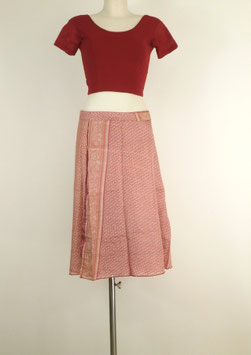 Jupe mi longue en pure soie Rose clair, verso fleurs, non réversible