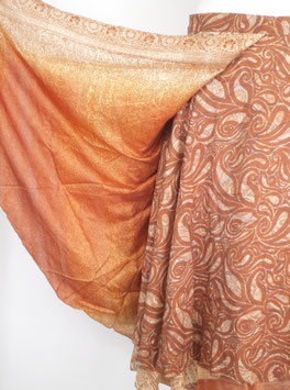 Jupe longue 100% Soie Marron et beige verso cuivrée "Soldée"