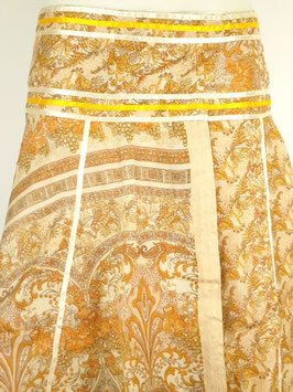 Jupe mi longue "Rubans" en pure soie Beige fleuri "non réversible"