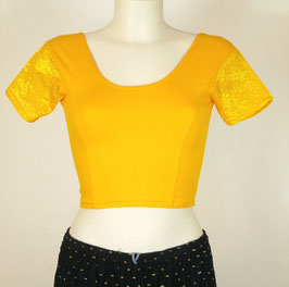 Choli Jaune Safran petites manches en dentelle Soldé