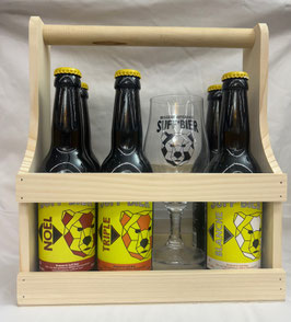 Coffret bois 6 bières + 1 verre