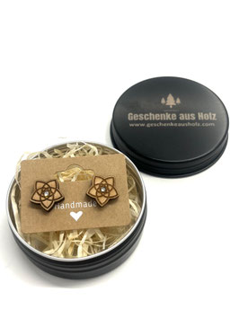 Venusblume | Holzschmuck | Ohrstecker | Holz | Strasstein | Geschenk | Schmuck | Ohrring | Blume |