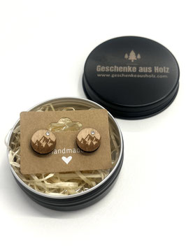 Abendsonne | Holzschmuck | Ohrstecker | Holz | Stressten | Geschenk | Schmuck | Ohrring | Berge  | Alpin
