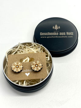 Mandala | Holzschmuck | Ohrstecker | Holz | Strassstein | Geschenk | Schmuck | Ohrring