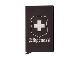 Safecard Kreditkartenbox - Schwarz mit Schweizerkreuz und Eidgenoss Gravur