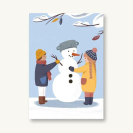 Postkarte Schneemann und Kinder