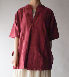 開襟シャツ　半袖　臙脂　M　（身丈２種）