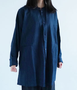 開襟シャツ長袖薄地　紺　M