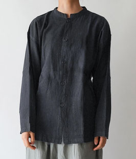 開襟シャツ長袖薄地　黑　S