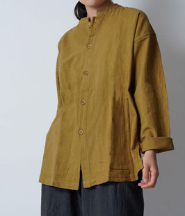 開襟シャツ長袖薄地　黄土　S