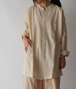 開襟シャツ長袖薄地　生成　M（身丈２種）