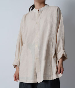 開襟シャツ長袖薄地　生成　S