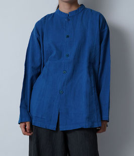 開襟シャツ長袖薄地　群青　S