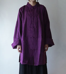 チャイナシャツ長袖厚地　粗織　紫　L
