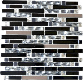 Mosaico in Vetro Cristallo Brick Black 15/48/98/148mm