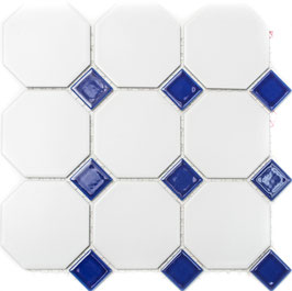 Mosaico Ottagono BIANCO MAT BLU COBALTO LUC BIG