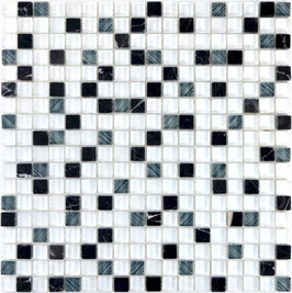 Mosaico Marmo Vetro 15mm Natural Trix White Grey Black