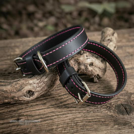 Leder Halsband Classic Schwarz - Pink