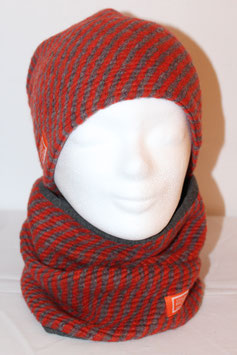 BEANIE / SCHLAUCHSCHAL / STIRNBAND WOLLE ORANGE/GRAU